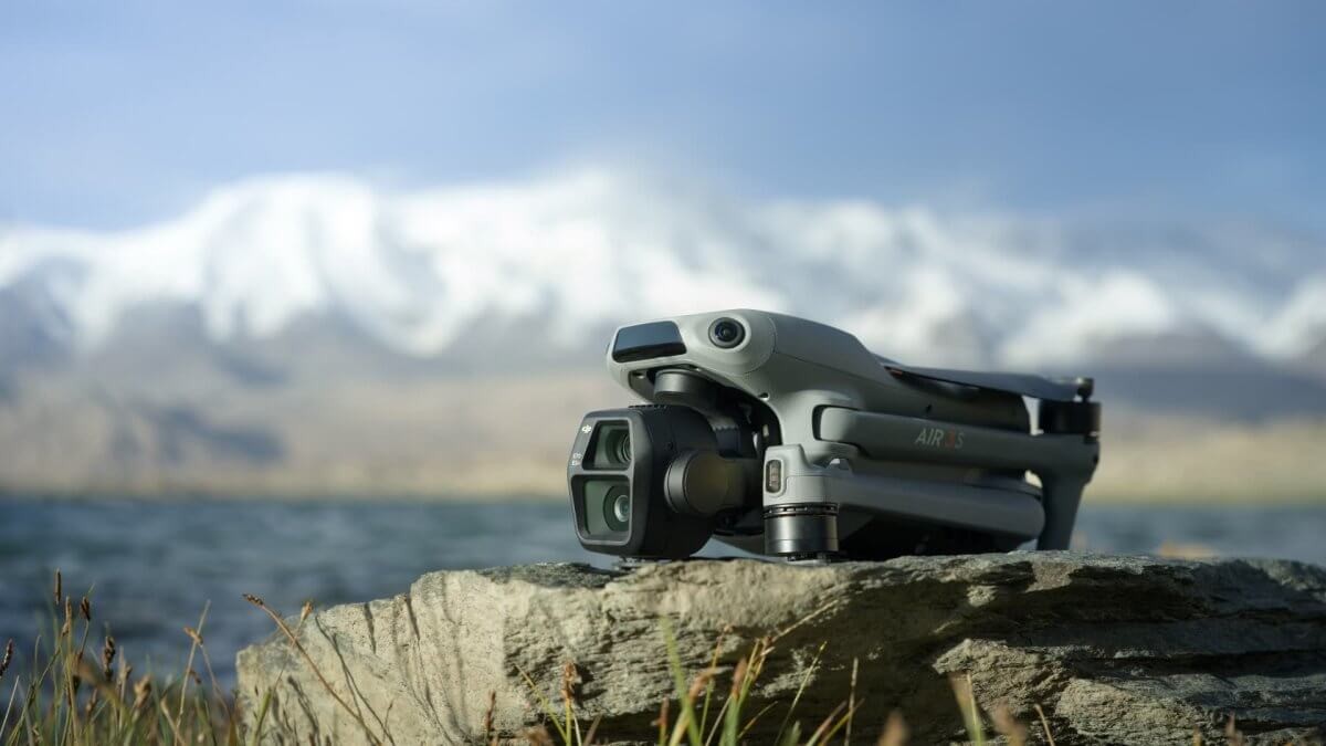 DJI Mini 5 Pro folded on a rock