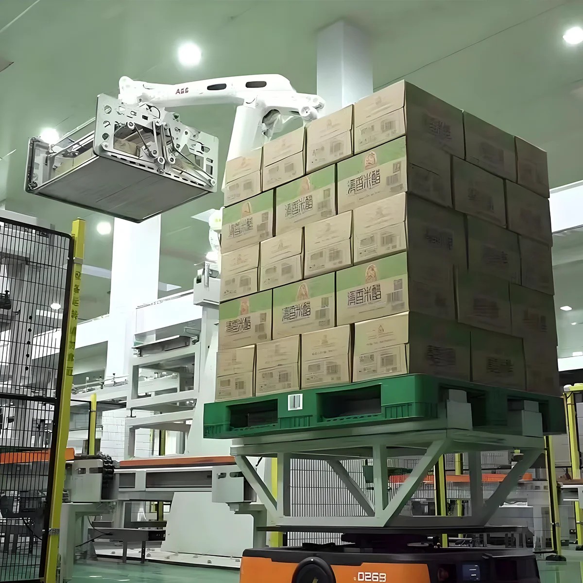GOJON box palletizer finishing a carton pallet