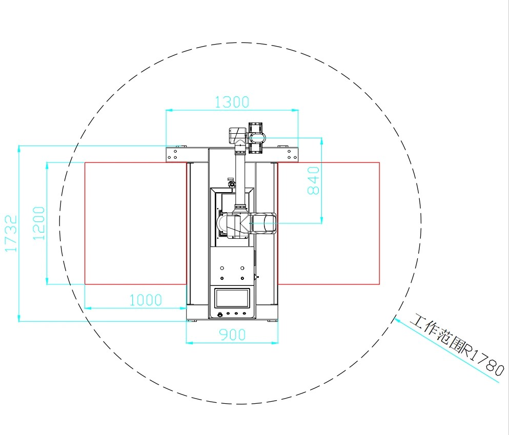 GP-50 footprint and R1780 working range drawing