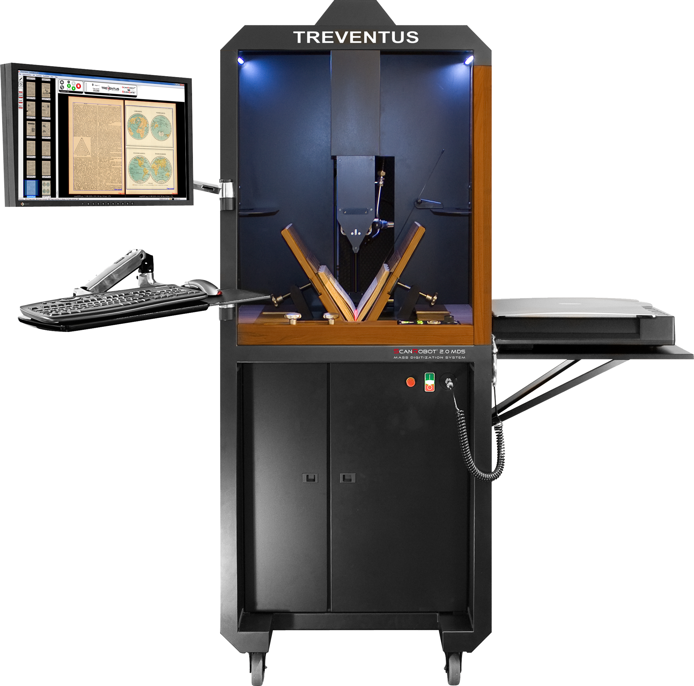 Treventus ScanRobot 2.0 MDS with the 60-degree V-shape book cradle and operator console