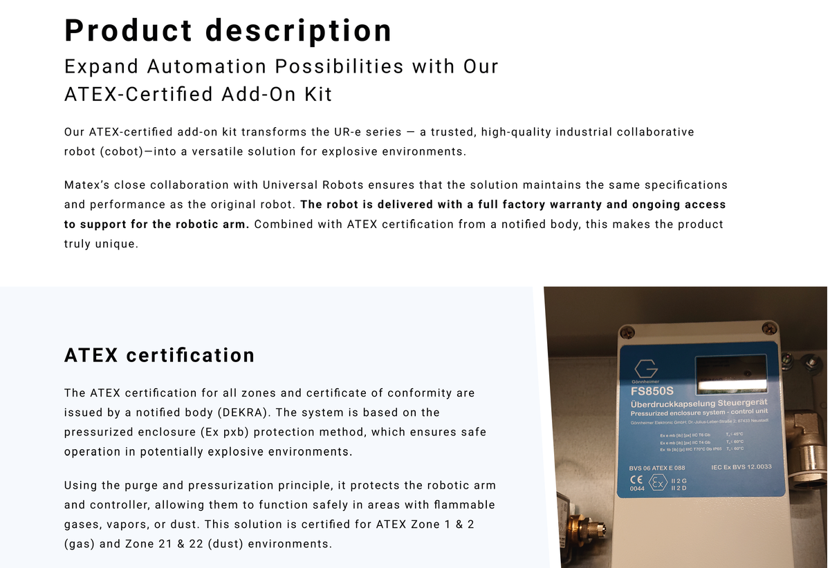 ATEX-certified collaborative robotic arm