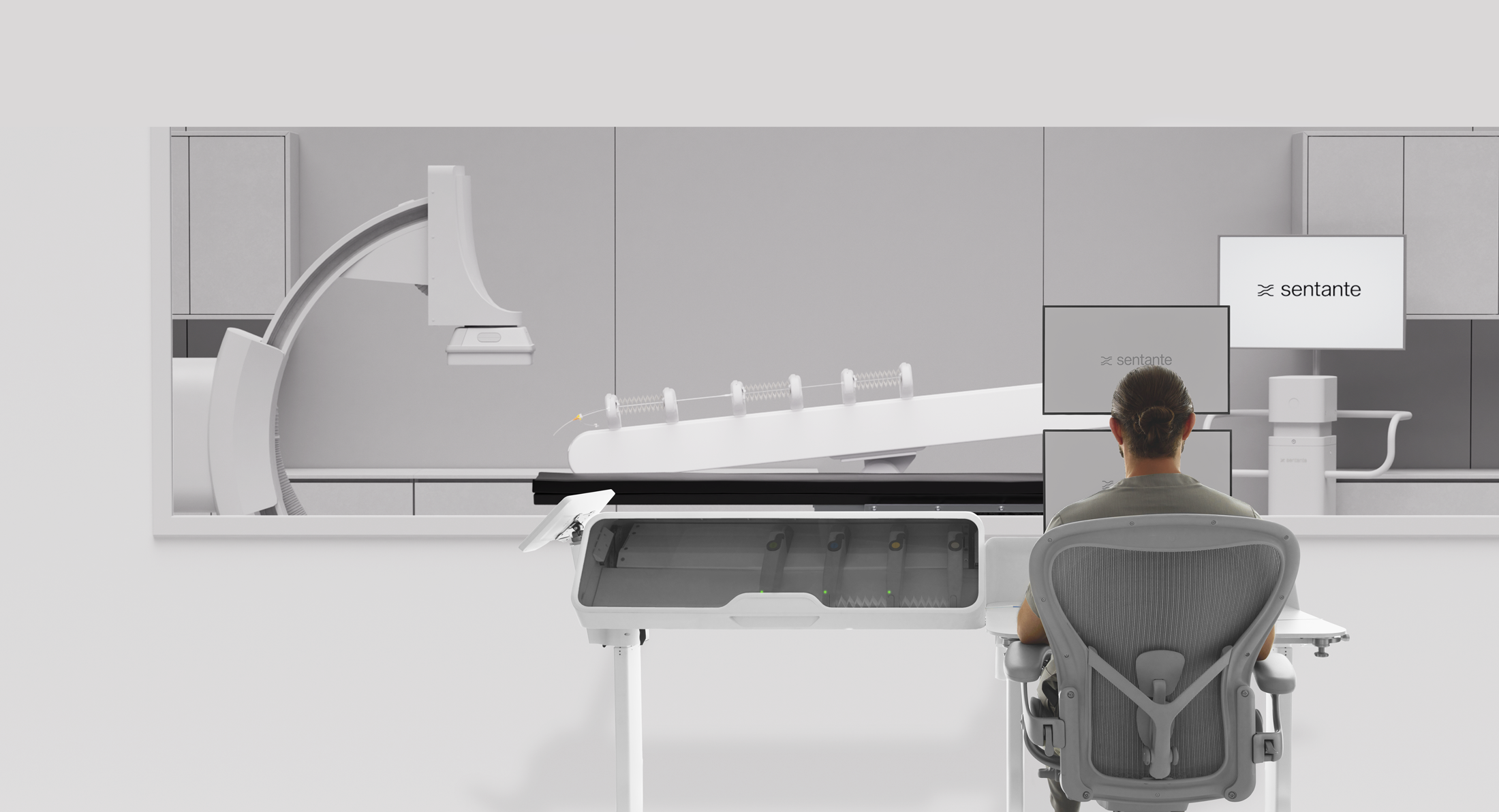 Workstation and bedside unit in an interventional suite