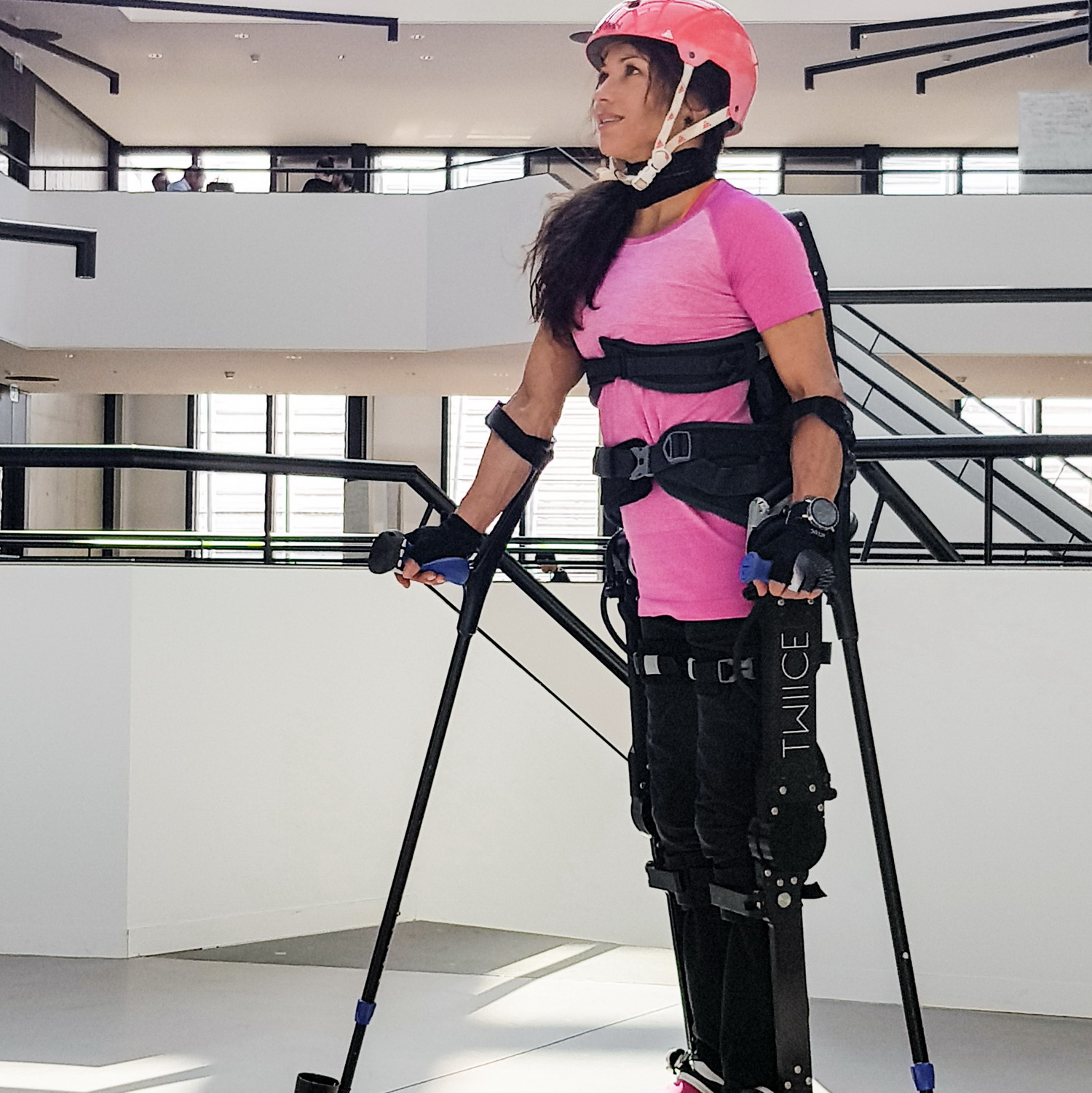Pilot walking in TWIICE One with crutches