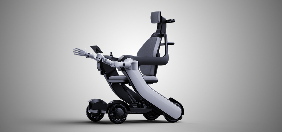 Xcan Wheelchair bot, three-quarter view